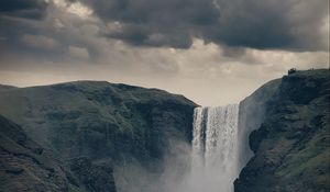 Preview wallpaper waterfall, stream, rocks, fog