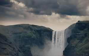 Preview wallpaper waterfall, stream, rocks, fog