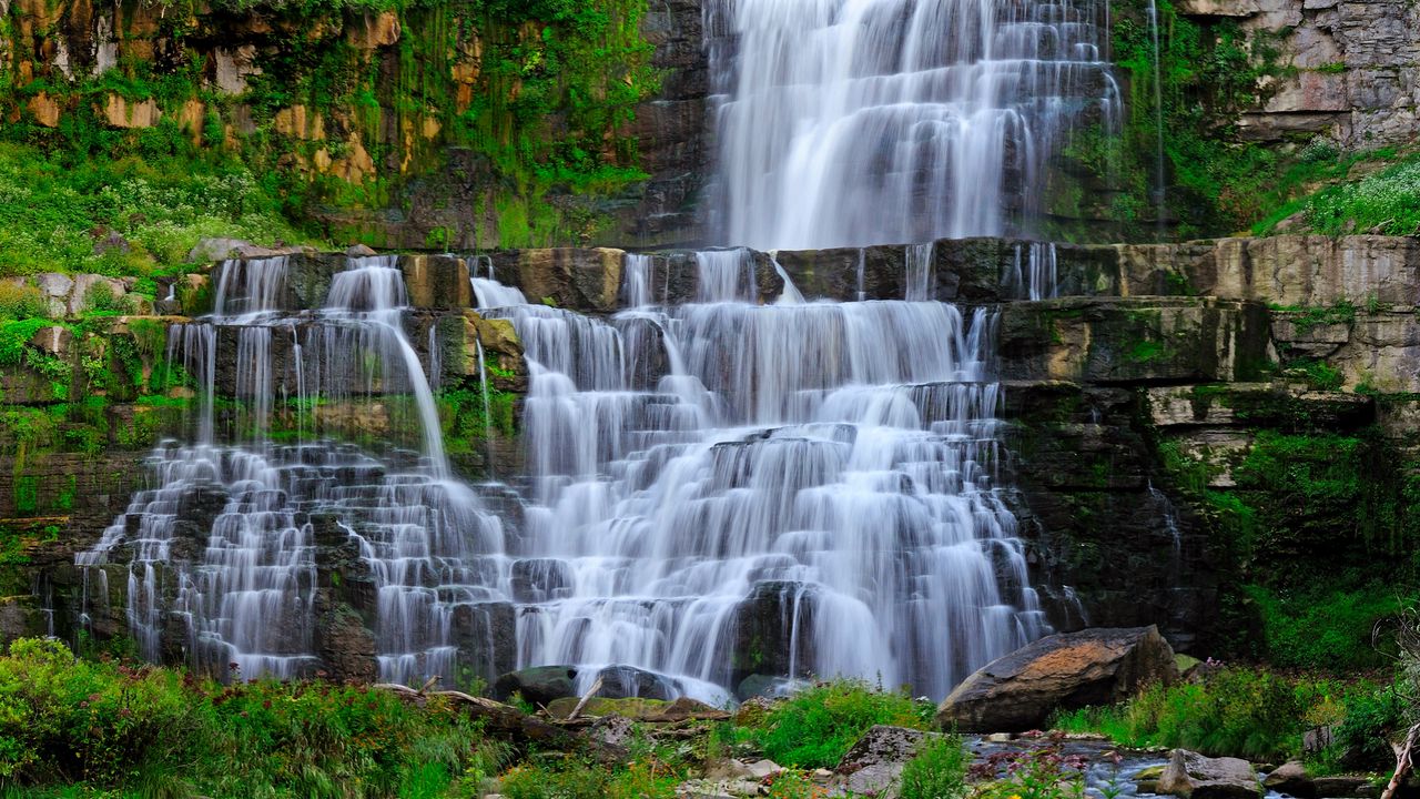 Wallpaper waterfall, stream, rocks, landscape