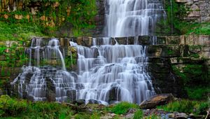 Preview wallpaper waterfall, stream, rocks, landscape