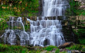 Preview wallpaper waterfall, stream, rocks, landscape