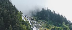 Preview wallpaper waterfall, stream, slope, trees, cloud