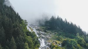 Preview wallpaper waterfall, stream, slope, trees, cloud