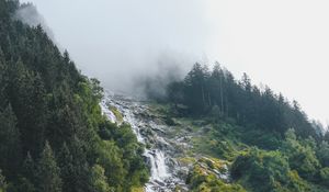 Preview wallpaper waterfall, stream, slope, trees, cloud