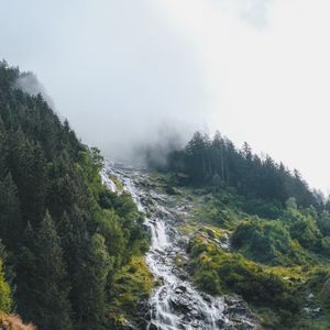 Preview wallpaper waterfall, stream, slope, trees, cloud