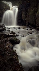 Preview wallpaper waterfall, stream, stones, blocks