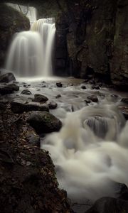 Preview wallpaper waterfall, stream, stones, blocks