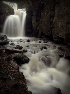 Preview wallpaper waterfall, stream, stones, blocks