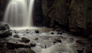 Preview wallpaper waterfall, stream, stones, blocks