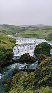 Preview wallpaper waterfall, stream, stones, distance