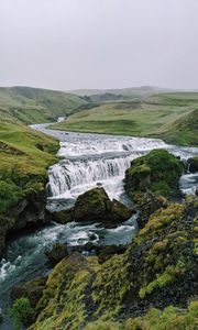 Preview wallpaper waterfall, stream, stones, distance