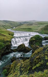 Preview wallpaper waterfall, stream, stones, distance