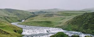 Preview wallpaper waterfall, stream, stones, distance