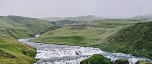 Preview wallpaper waterfall, stream, stones, distance