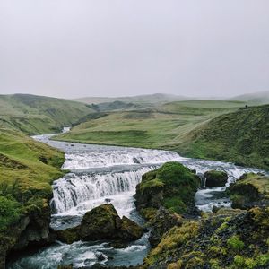 Preview wallpaper waterfall, stream, stones, distance