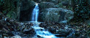 Preview wallpaper waterfall, stream, stones, dusk