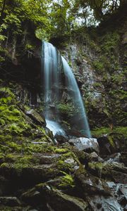 Preview wallpaper waterfall, stream, stones, moss, fern