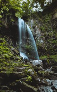 Preview wallpaper waterfall, stream, stones, moss, fern