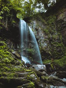 Preview wallpaper waterfall, stream, stones, moss, fern