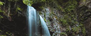 Preview wallpaper waterfall, stream, stones, moss, fern