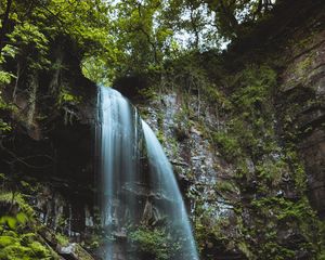 Preview wallpaper waterfall, stream, stones, moss, fern