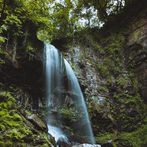 Preview wallpaper waterfall, stream, stones, moss, fern