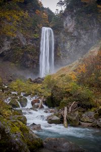 Preview wallpaper waterfall, stream, stones, moss, rock