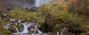Preview wallpaper waterfall, stream, stones, moss, rock