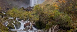 Preview wallpaper waterfall, stream, stones, moss, rock