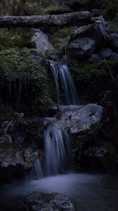 Preview wallpaper waterfall, stream, stones, moss, water