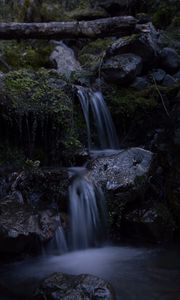 Preview wallpaper waterfall, stream, stones, moss, water