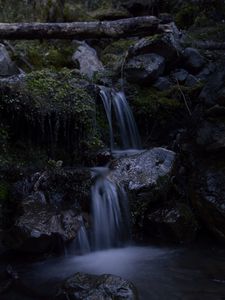 Preview wallpaper waterfall, stream, stones, moss, water