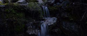 Preview wallpaper waterfall, stream, stones, moss, water