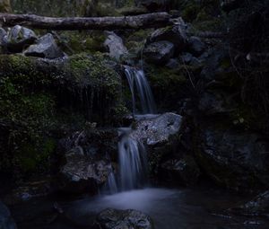 Preview wallpaper waterfall, stream, stones, moss, water