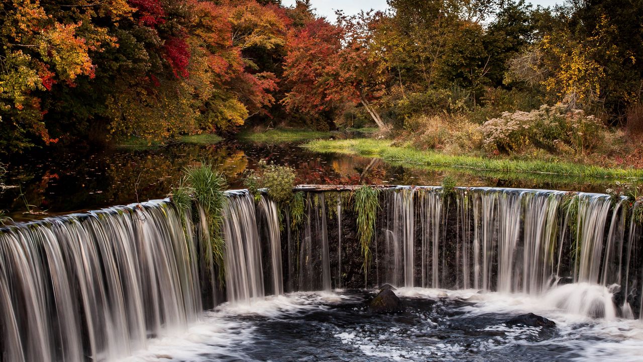 Wallpaper waterfall, stream, trees, landscape, autumn
