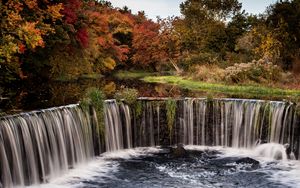 Preview wallpaper waterfall, stream, trees, landscape, autumn