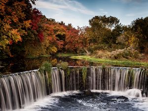 Preview wallpaper waterfall, stream, trees, landscape, autumn