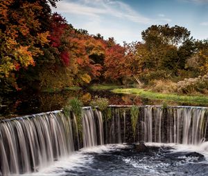 Preview wallpaper waterfall, stream, trees, landscape, autumn