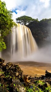 Preview wallpaper waterfall, stream, trees, branches, water, stones