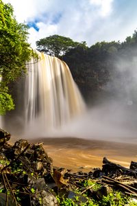 Preview wallpaper waterfall, stream, trees, branches, water, stones
