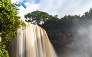 Preview wallpaper waterfall, stream, trees, branches, water, stones