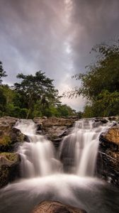 Preview wallpaper waterfall, stream, trees, bushes, stones