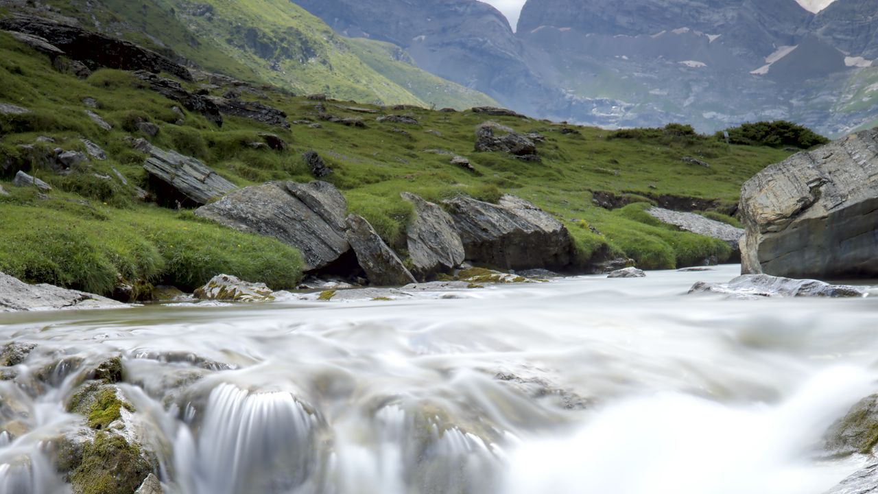 Wallpaper waterfall, stream, water, stones, rocks