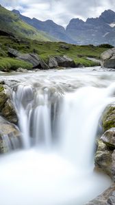 Preview wallpaper waterfall, stream, water, stones, rocks