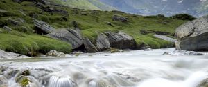Preview wallpaper waterfall, stream, water, stones, rocks