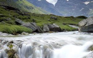 Preview wallpaper waterfall, stream, water, stones, rocks