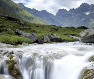 Preview wallpaper waterfall, stream, water, stones, rocks