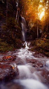 Preview wallpaper waterfall, stream, water, stones, trees