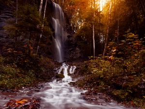 Preview wallpaper waterfall, stream, water, stones, trees