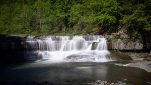 Preview wallpaper waterfall, stream, water, trees, forest